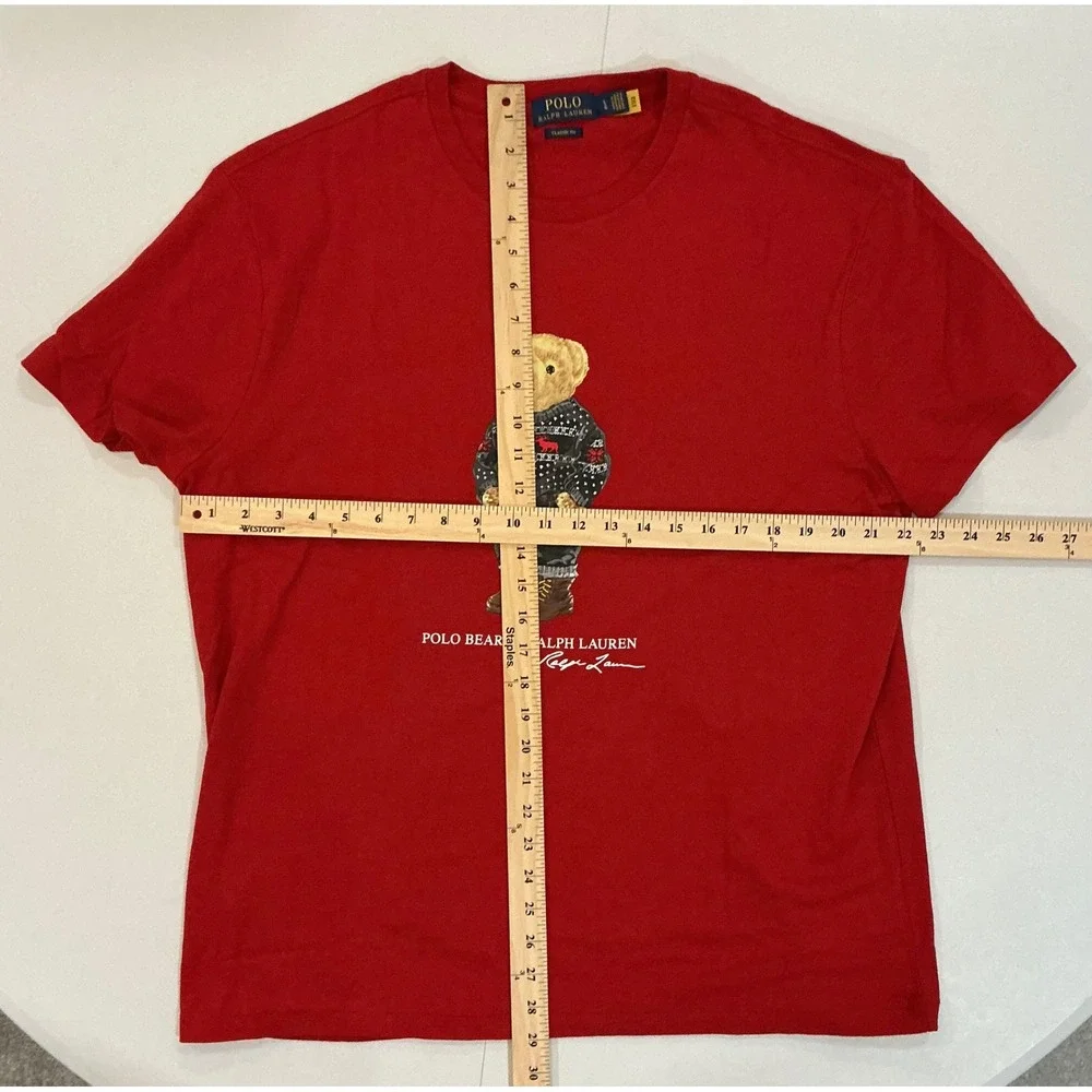 Polo Ralph Lauren Red Polo Bear Classic Fit Winter Holiday Preppy T Shirt Mens L